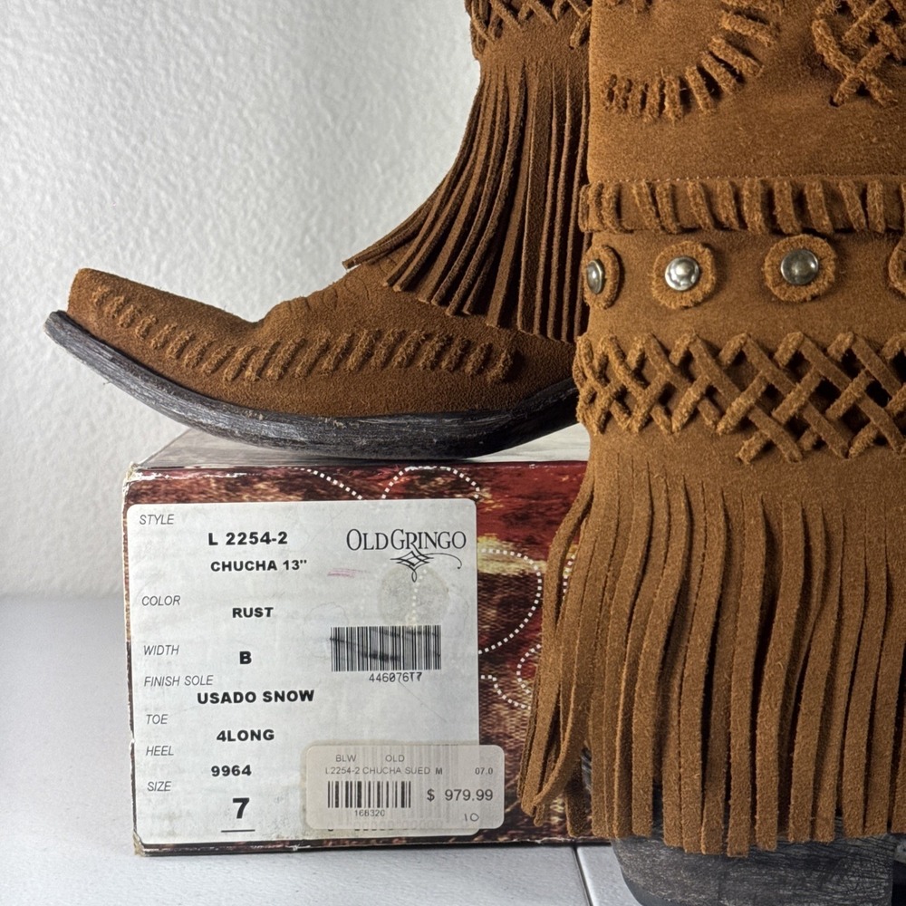 Old Gringo Chucha Western Fringe Cowboy Boots Women's Size 7 Rust Brown Studs - Picture 2 of 16